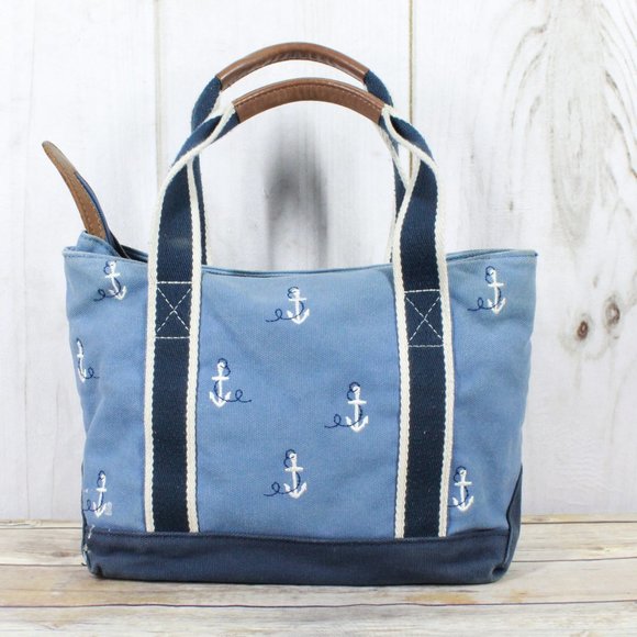 LL BEAN Boat & Tote Leather Canvas Zip Top Handbag - Picture 4 of 12